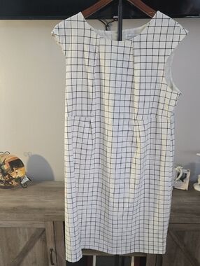 Christopher & Banks White Midi Dress with Black Grid